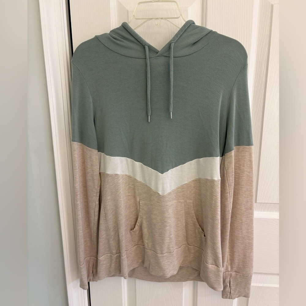 Green and Beige Long Sleeve Hoodie